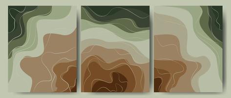 fondo abstracto en colores verde-marrón, bosque, tierra. bosque de plantilla de textura con un patrón de líneas onduladas. ideal para cubiertas, estampados textiles, papeles pintados. ilustración vectorial vector