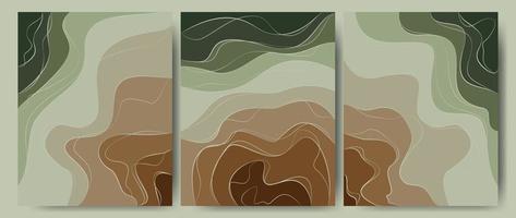 Abstract background in green-brown colors, forest, earth. Texture template forest with a pattern of wavy lines. Great for covers, textile prints, wallpapers. Vector illustration.