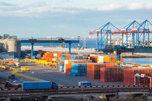 Big cargo terminal in sea port photo