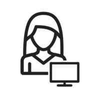 Woman Using PC Line Icon vector