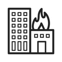 icono de línea de edificio en llamas vector
