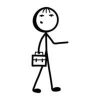 Stick figure with briefcase, hand drawn icon of businessman vector