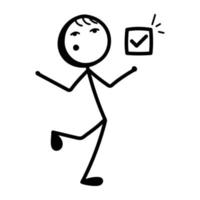 Stick figure with reports, hand drawn icon of data manager vector