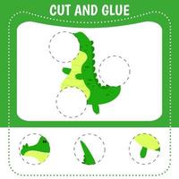 Cut and glue game. Alligator vector