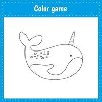 Coloring page of narwhal vector