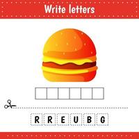 Crossword. Food. Burger. Guess the word. vector