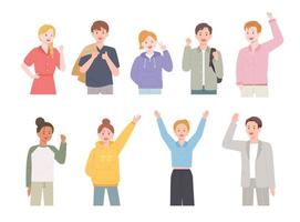 People of different races and styles making positive gestures. vector