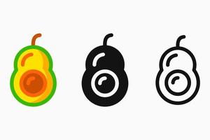 icono de aguacate. icono de fruta. arte plano vectorial. negro, verde, amarillo y marrón. adecuado o icono, logotipo, símbolo y signo vector