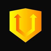 Letter U, Arrow and Shield Logo Concept. Abstract, Gradient and Simple Logotype. Yellow and orange. Suitable for Logo, Icon, Symbol and Sign. such as insurance, finance and security logo vector