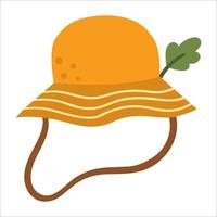 Summer hat vector illustration. Bright cap icon with oak leaf. Hiking or camping head outfit isolated on white background. Clothes for active outdoor holidays and tourism. Panama hat picture