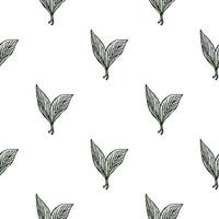 Seamless pattern engraved leaves. Vintage background of tea leaf in hand drawn style. vector