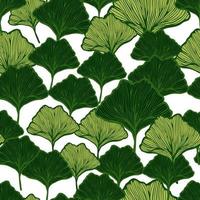 Seamless pattern engraved leaves Ginkgo Biloba. Vintage background botanical with foliage in hand drawn style. vector