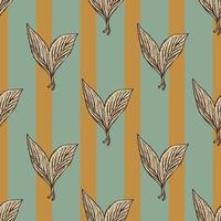 Seamless pattern engraved leaves. Vintage background of tea leaf in hand drawn style. vector