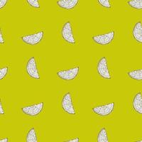 Seamless pattern engraved slice lemon. Vintage background piece lemon or lime in hand drawn style. vector