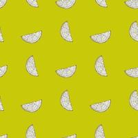 Seamless pattern engraved slice lemon. Vintage background piece lemon or lime in hand drawn style. vector