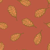Leaves oak engraved seamless pattern. Vintage background botanical with forest foliage in hand drawn style.