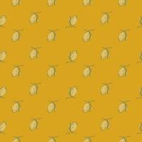 Seamless pattern lemon on branch with leaves engraving. Vintage background of citrus fruits in hand drawn style. vector