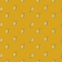 Seamless pattern lemon on branch with leaves engraving. Vintage background of citrus fruits in hand drawn style. vector