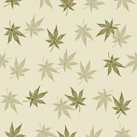 hojas de cannabis grabadas de patrones sin fisuras. fondo retro botánico con hoja de marihuana en estilo dibujado a mano. vector