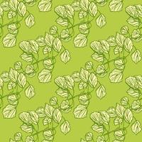 Seamless pattern engraved tree branches. Vintage background summer twigs in hand drawn style. vector