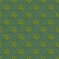 Leaves cannabis engraved seamless pattern. Retro background botanical with leaf marijuana in hand drawn style. vector