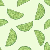 Seamless pattern engraved slice lemon. Vintage background piece lemon or lime in hand drawn style. vector