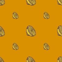 Seamless pattern lemon half engraving. Vintage background of citrus fruits in hand drawn style. vector