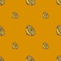 Seamless pattern lemon half engraving. Vintage background of citrus fruits in hand drawn style. vector