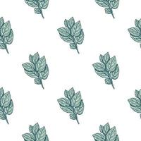 Seamless pattern engraved tree branches. Vintage background summer twigs in hand drawn style. vector