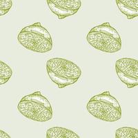 Seamless pattern lemon half engraving. Vintage background of citrus fruits in hand drawn style. vector