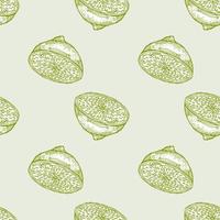 Seamless pattern lemon half engraving. Vintage background of citrus fruits in hand drawn style. vector