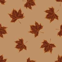 Leaves maple engraved seamless pattern. Vintage background botanical with canadian foliage in hand drawn style. vector