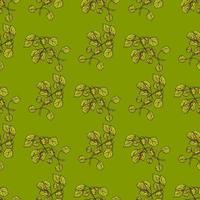 Seamless pattern engraved tree branches. Vintage background summer twigs in hand drawn style. vector