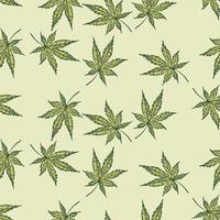 hojas de cannabis grabadas de patrones sin fisuras. fondo retro botánico con hoja de marihuana en estilo dibujado a mano. vector