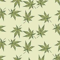 Leaves cannabis engraved seamless pattern. Retro background botanical with leaf marijuana in hand drawn style. vector