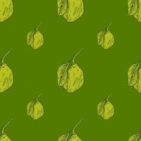Seamless pattern engraved lemon on branch with leaves. Vintage background lime growing on twig in hand drawn style. vector