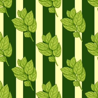 Seamless pattern engraved tree branches. Vintage background summer twigs in hand drawn style.
