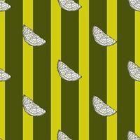 Seamless pattern engraved slice lemon. Vintage background piece lemon or lime in hand drawn style. vector