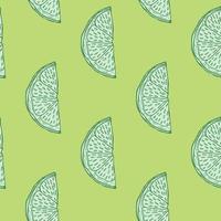 Seamless pattern engraved slice lemon. Vintage background piece lemon or lime in hand drawn style. vector