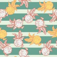 Seamless pattern engraved lemon on twig with leaves. Vintage background citrus fruit on branch in hand drawn style. vector