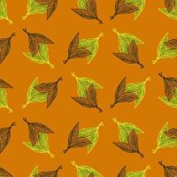 Seamless pattern engraved leaves. Vintage background of tea leaf in hand drawn style. vector