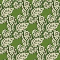 Seamless pattern engraved tree branches. Vintage background summer twigs in hand drawn style. vector