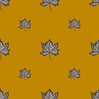 Leaves maple engraved seamless pattern. Vintage background botanical with canadian foliage in hand drawn style. vector