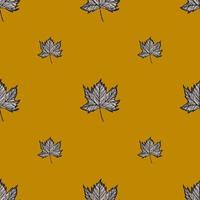 Leaves maple engraved seamless pattern. Vintage background botanical with canadian foliage in hand drawn style. vector