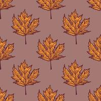 Leaves maple canadian engraved seamless pattern. Vintage background botanical with foliage in hand drawn style. vector