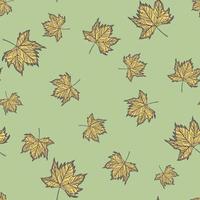 Leaves maple engraved seamless pattern. Vintage background botanical with canadian foliage in hand drawn style. vector