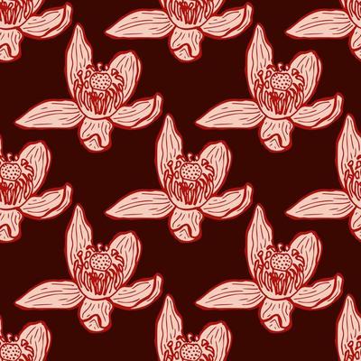 Seamless pattern engraved flower. Vintage background floral in hand drawn style. Spring flowers sketch.