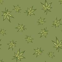 hojas de cannabis grabadas de patrones sin fisuras. fondo retro botánico con hoja de marihuana en estilo dibujado a mano. vector