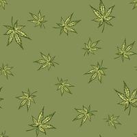 Leaves cannabis engraved seamless pattern. Retro background botanical with leaf marijuana in hand drawn style. vector