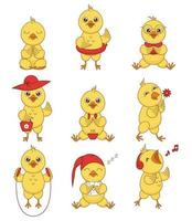 vector set of cute chicks in different poses